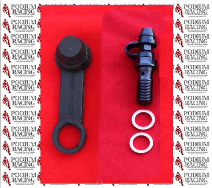 BLACK TITANIUM BREMBO COMBO SINGLE BANJO & BLEED BOLT WITH BLACK SILICONE CAP