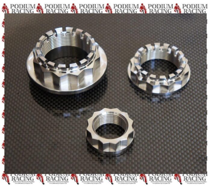 DUCATI 848 TITANIUM SILVER WHEEL AXLE NUT 3 PCS SET 12 POINT DESIGN