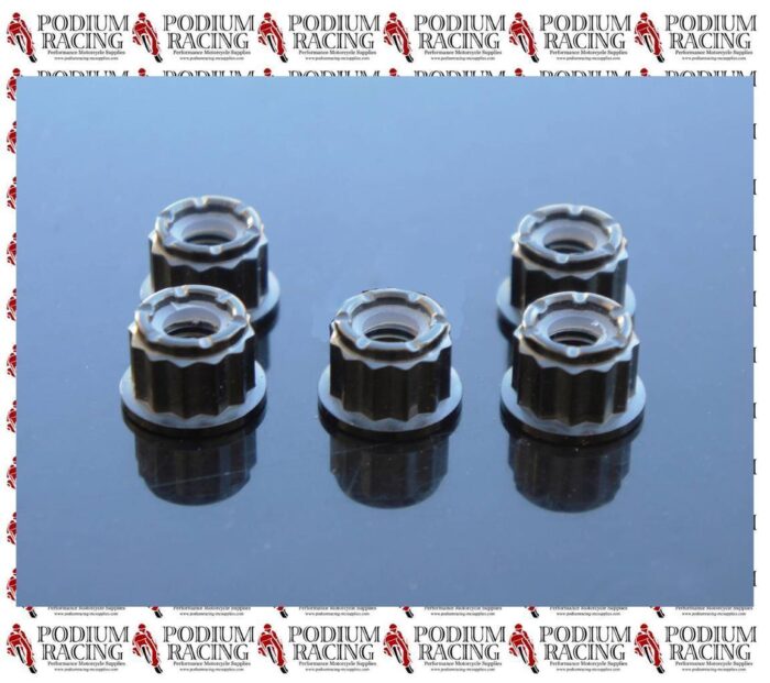 DUCATI BLACK TITANIUM 12 POINT SPROCKET CARRIER NUTS SELF-LOCK 5PCS HYPERMOTARD