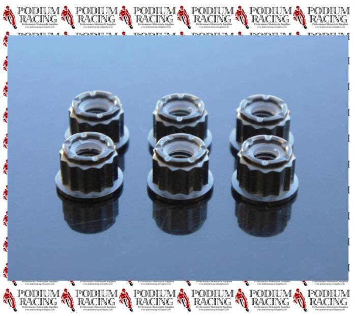 DUCATI BLACK TITANIUM 12 POINT SPROCKET CARRIER NUTS WITH SELF-LOCK 6PCS DIAVEL