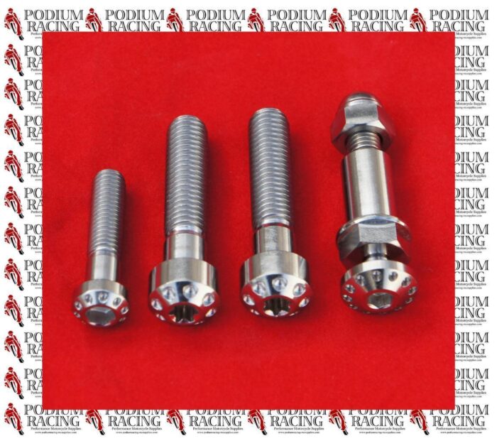 DUCATI DIAVEL SILVER TITANIUM KICK SIDE STAND PIVOT & FRAME BOLT SET (4 PCS)