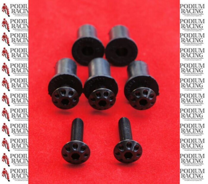 FAIRING OR WINDSCREEN BLACK TITANIUM SCREWS M5x20MM & WELL NUTS UNIVERSAL FIT