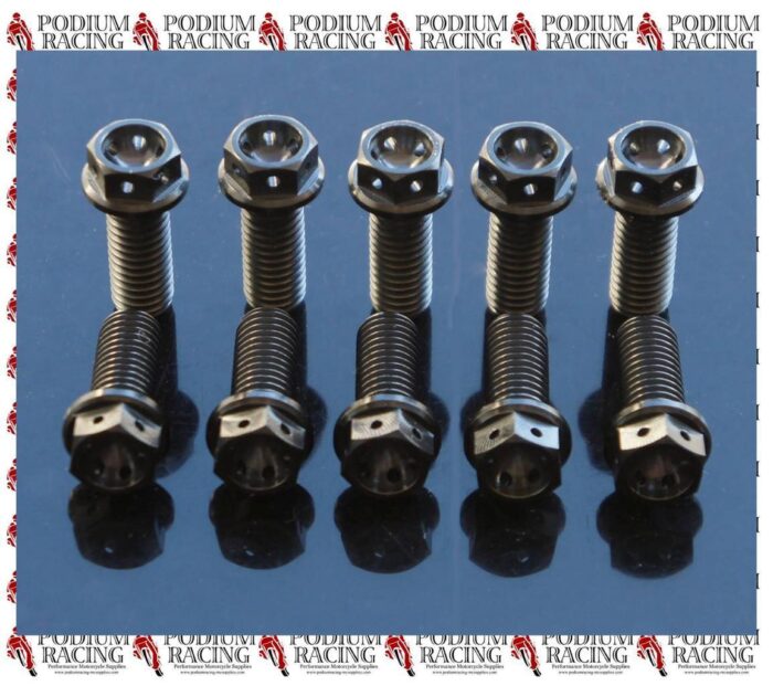 RACE DRILLED DUCATI BLACK TITANIUM FRONT DISC BOLTS (SET OF 10)  749 999