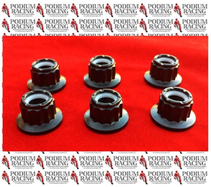 DUCATI MONSTER BLACK TITANIUM 12 POINT SPROCKET NUTS 6PCS SELF LOCK (FROM 2003)