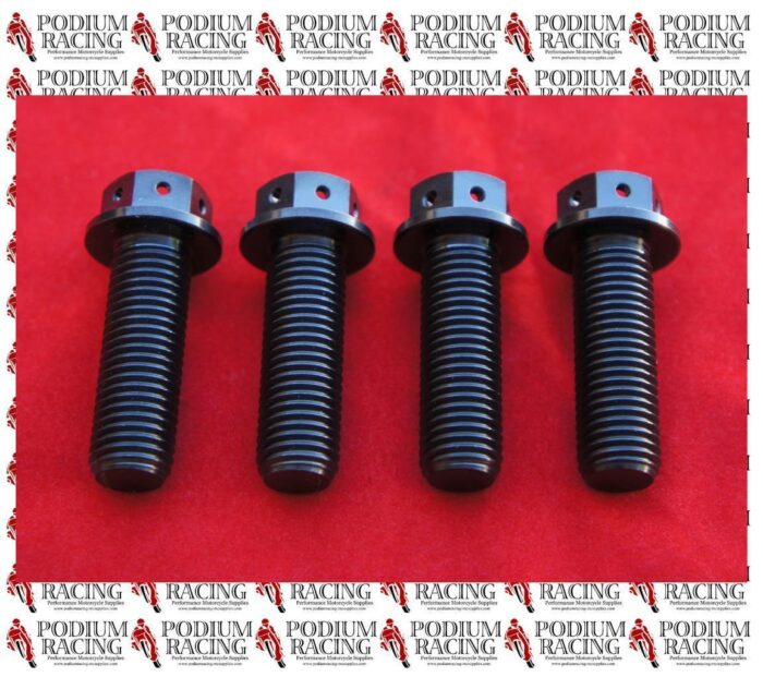 FRONT CALIPER BOLTS BLACK TITANIUM M10X30 DRILLED HEAD YAMAHA SUZUKI TRIUMPH