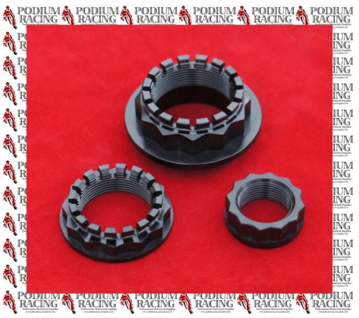 TITANIUM BLACK WHEEL AXLE NUT 3 PCS SET 12 POINT DESIGN HYPERMOTARD