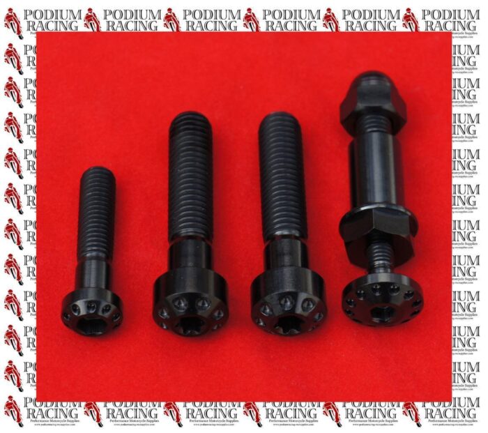 DUCATI DIAVEL BLACK TITANIUM KICK SIDE STAND PIVOT & FRAME BOLT SET (4 PCS)