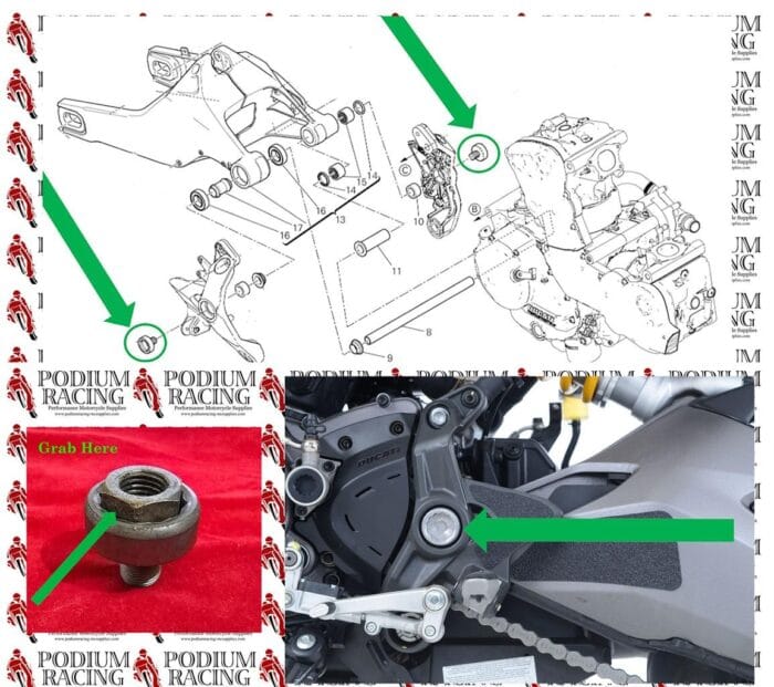 DUCATI MONSTER 821 TITANIUM SWINGARM PIVOT BOLTS BLACK WITH COVER 7791821AB - Image 5