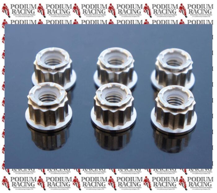 DUCATI SILVER TITANIUM 12 POINT SPROCKET CARRIER NUTS WITH SELF-LOCK 6PCS DIAVEL