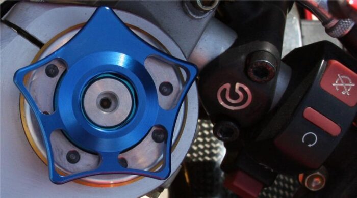 DUCATI STREETFIGHTER WITH SHOWA FORK PRELOAD ADJUSTERS (BLUE COLOR)