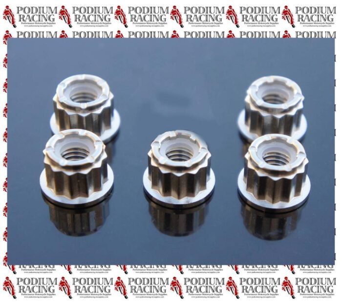 MV AGUSTA SILVER TITANIUM 12 POINT SPROCKET NUTS SELF-LOCK 5PC ALL MODELS
