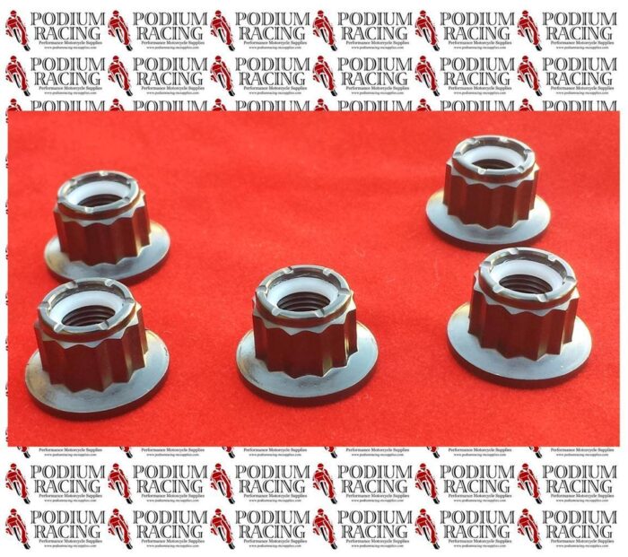 DUCATI BLACK TITANIUM 12 POINT SPROCKET NUTS SET OF 5 SELF-LOCK ST2 ST3 ST4