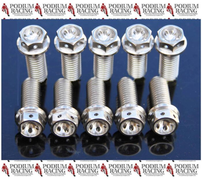 RACE DRILLED DUCATI SILVER TITANIUM FRONT DISC BOLTS (SET OF 10)  848 1098